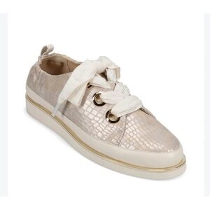 Van Eli Sport Metallic Champagne Snakeskin Platform Sneakers 7.5M Gold Trim